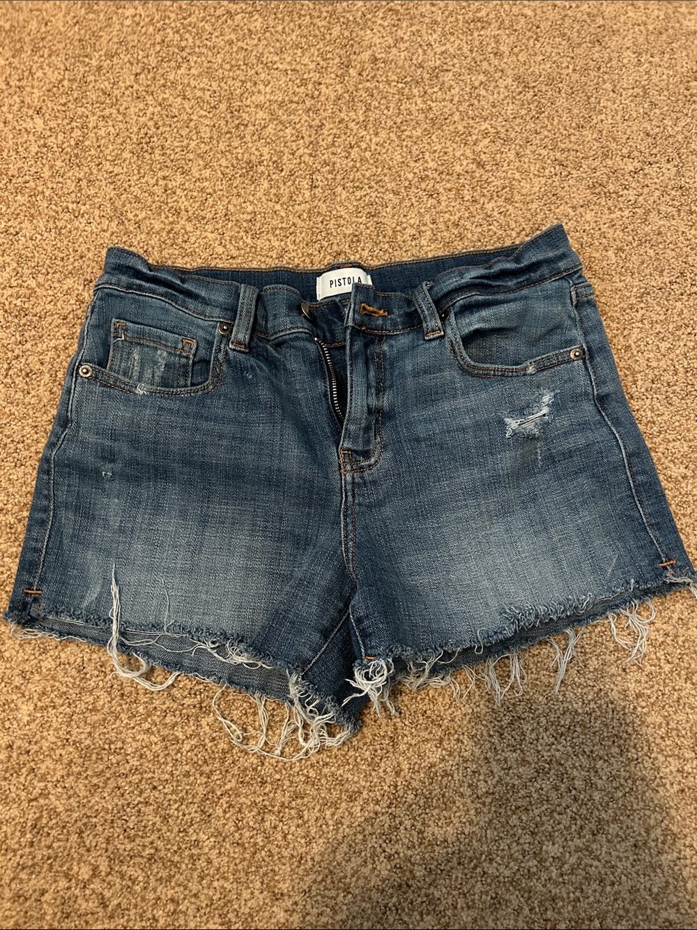pistola Frayed Hem Distressed Denim Shorts